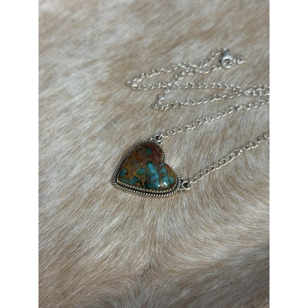Native American Sterling Silver SW Catalina Turquoise Heart Necklace 925 - Picture 6 of 11